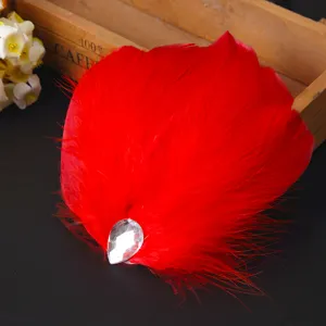 Red feather hair clip with crystal rhinestone for children dance performance hair accessory