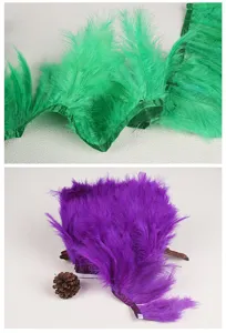 Turkey feather trim craft fringe detail shot for DIY clothing accessories decoration and apparel.