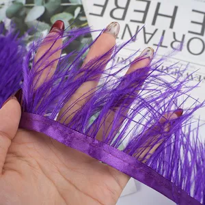 Cinta de ribete de pluma de avestruz flequillo morado costura vestido de novia DIY