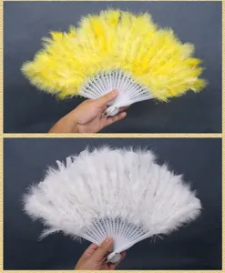 Retro feather folding fan dance party wedding decorative handheld fan elegant white yellow props