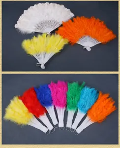 Feather folding fan colorful feather hand fan party wedding dancing decorative dancing fan