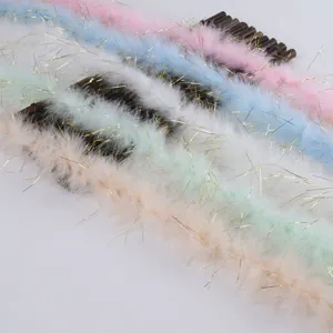 Colorful feather boa with gold tinsel, perfect for clothing, Christmas gifts, and bouquet packaging.
