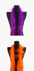 Fluffy feather boa strips ideal for DIY clothing cuffs, collars, and festive party decorations.