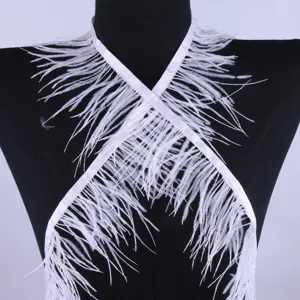 White ostrich feather trim collar double layer clothing lace DIY decorative accessories