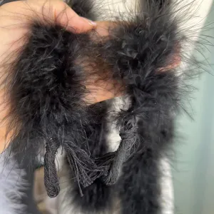 Black feather boa trim fluffy turkey feathers for wedding party costume clothing decor 2m