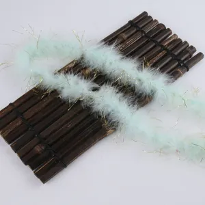 Mint green feather tinsel strip with golden wire for clothing craft and gift bouquet packing.