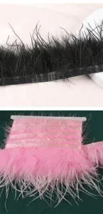 Schwarzes und rosa Federborte Band fuer DIY Kleidung Handwerk und Bekleidungsdekoration.