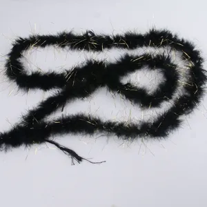 Black feather boa with gold tinsel trim for clothing Christmas gift wrapping and decor