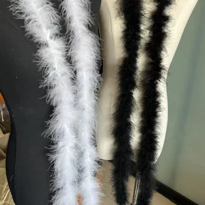 Fluffy feather boa strip in black and white, ideal for wedding and festival costume decoration.