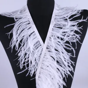 White ostrich feather trim double layer fluffy feather fringe for clothing sewing craft DIY