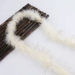 White feather boa with gold tinsel, perfect for clothing, Christmas gifts, and crafts.