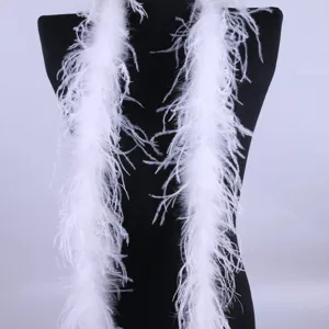 Fluffy white ostrich feather boa for clothing decoration, party costume and stage performance.