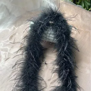 Detailansicht von fluffiger schwarzer Federboa, weiche Straussenfedern fur Kleid und Kostüm.
