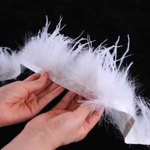 White ostrich feather trim double layered fluffy decorative feather fringe for clothing crafts