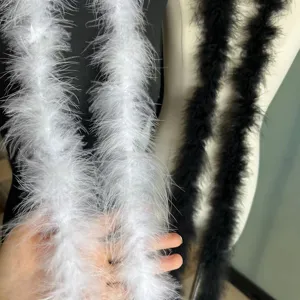 Turkey feather boa detail showcasing fluffy white and black feathers for festive apparel decor.
