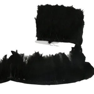 Black turkey feather trim ribbon for DIY clothing crafts, apparel, and lamp decoration.