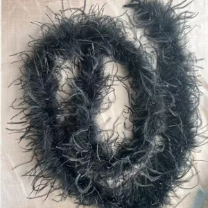 Detailansicht der schwarzen Straußenfeder-Boa als flauschiger Besatz für Kleider und Deko.