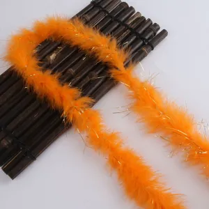 Orange tinsel feather boa trim for craft sewing, wedding dress costume apparel decoration.