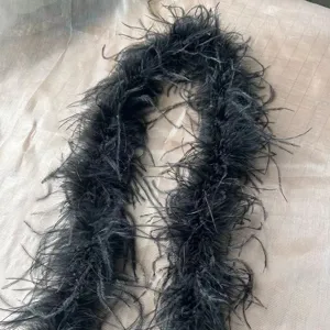 Schwarze Straußenfeder-Boa Detailansicht, flauschiger Federstreifen für Kleider und Hochzeit.