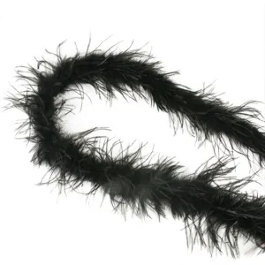 Black ostrich feather boa, fluffy trim strip for DIY garments, sewing, collars and party decor.