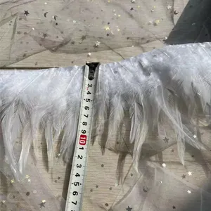 Cinta de flecos de plumas de pavo blancas con tela de tul de estrellas para costura DIY decor