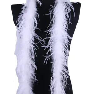 White double layer ostrich feather boa trim for clothing decoration, fluffy apparel craft supply.