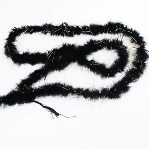 Black feather boa with gold tinsel, perfect for clothing, Christmas gifts and floral packaging.