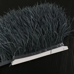 Dark grey ostrich feather trim fringe DIY craft apparel sewing costume decor accessories main view.
