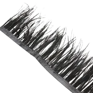 Black ostrich feather trim ribbon for DIY crafts, clothing, skirt hem, and cuff decorations.