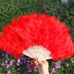Éventail en Plumes Épaissi pour Danse Scène Performance Accessoire Pliable Éventail à Main Qipao Défilé Fête