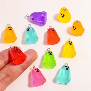 Colorful resin ghost charms for DIY Halloween jewelry making, cute pendants for crafts.