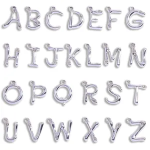 Pendeloques de lettres alphabet en métal argenté avec strass, breloques DIY de A à Z.