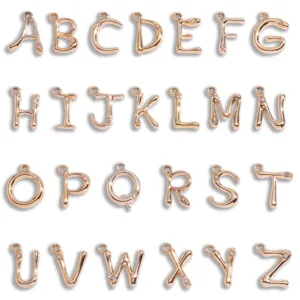 DIY Pendentifs lettres en alliage doré avec strass, 26 breloques alphabet pour colliers