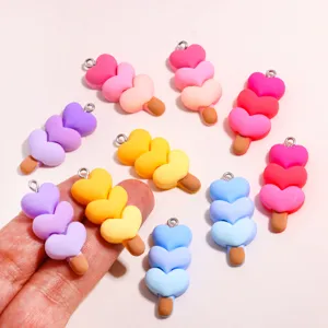 Colorful heart ice cream resin charms detail view, ideal for DIY jewelry making accessories.