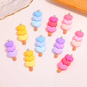 Colorful heart ice cream resin charms for DIY handmade necklaces and keychains detail