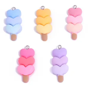 Colorful heart popsicle resin charms for DIY jewelry making, cute handmade necklace pendants.