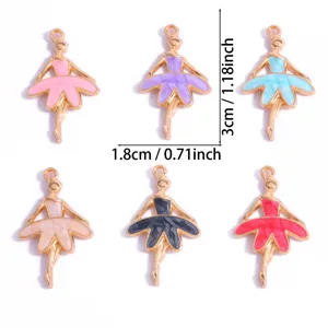 Kleurrijke legering balletdanser hangers DIY sieraden bedels set, 1,8x3cm, 6 levendige kleuren.