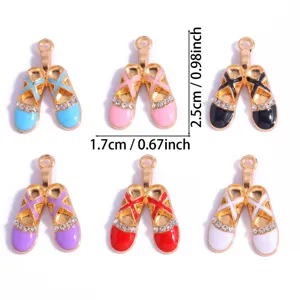 Emaille Ballet Schoenen Bedels Strass Legering Sieraden DIY Accessoires 6 Kleuren