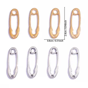 DIY alloy safety pin charms set, metal jewelry making pendants in gold and silver, 0.8x2.4cm size.