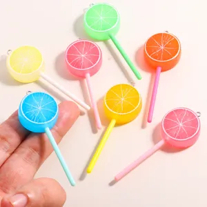 Colorful fruit lemon slice lollipop acrylic charms DIY jewelry pendant accessories detail view