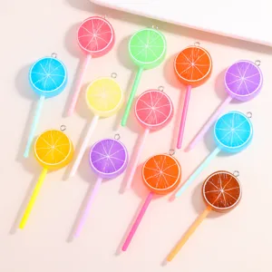 Colorful fruit lemon slice lollipop acrylic charms pendants for DIY jewelry making and crafts.