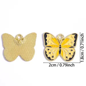 Pendentif papillon émaillé en alliage doré accessoires pour la création de bijoux 2cm