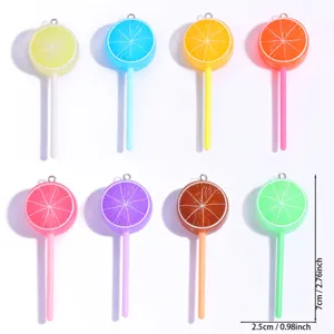 Colorful fruit slice lemon lollipop acrylic charms for diy jewelry and keychains