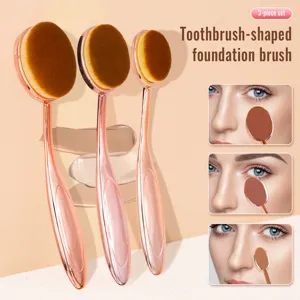 Detailed view of rose gold toothbrush foundation brush set showing soft bristles and smooth use.
