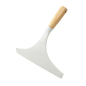Raclette de vitre en silicone avec manche en bois pour le nettoyage des miroirs et vitres.