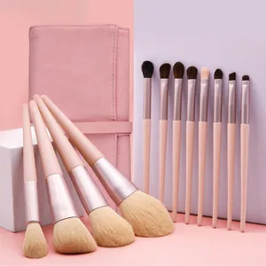 Collection Pinceaux Maquillage Morandi Fibre Synthétique Souple Manche Bois Fond de Teint Poudre Ombre à Paupières Sac