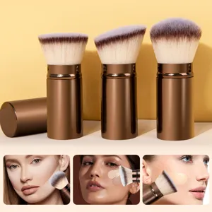 Draagbare intrekbare kabuki make-up kwast met beschermdop voor vlekkeloze foundation.