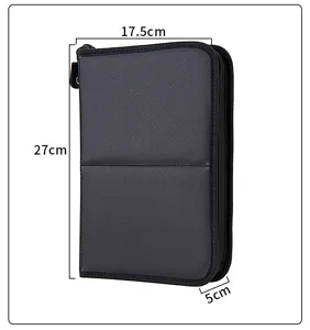 Gedetailleerd overzicht van zwarte kwastentas, compact ritssluitingontwerp, draagbare etui.