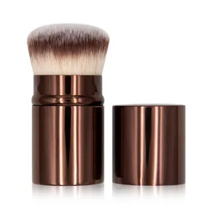 Intrekbare Foundationborstel Met Deksel Draagbare Metalen Kabuki-borstel Voor Op Reis Poeder Blush Borstel Zachte Kunstvezel Borstelharen Make-up Tool
