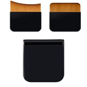 Portable Card Type Foundation Brush Set With Mirror Case Ultra Thin Flat Foundation Brushes Makeup Tool Set For Women